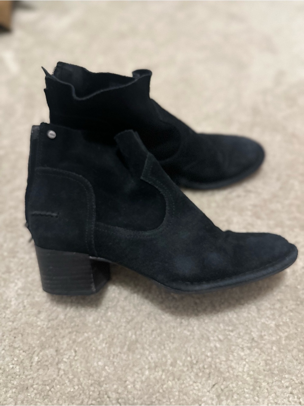 UGG Black Suede Ankle Boots with Block Heel